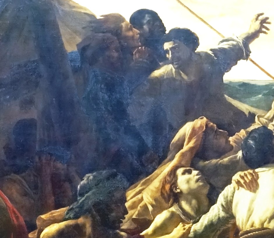 Théodore Géricault, The Raft of the Medusa (detail showing the deteriorating paint) (1818-9), oil on canvas, 491 x 716 cm, Musée du Louvre, Paris. Photo by Dennis Jarvis from Halifax, Canada, via Wikimedia Commons.