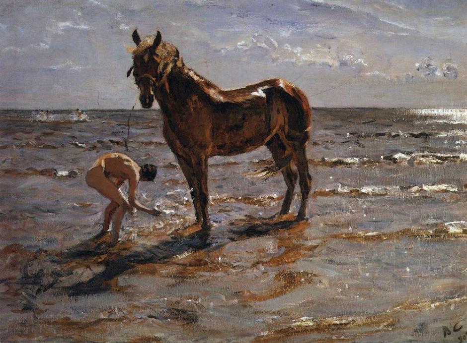 Valentin Alexandrovich Serov, Bathing of a Horse (1905), oil on canvas, 72 x 99 cm, State Russian Museum, Saint Petersburg. WikiArt.