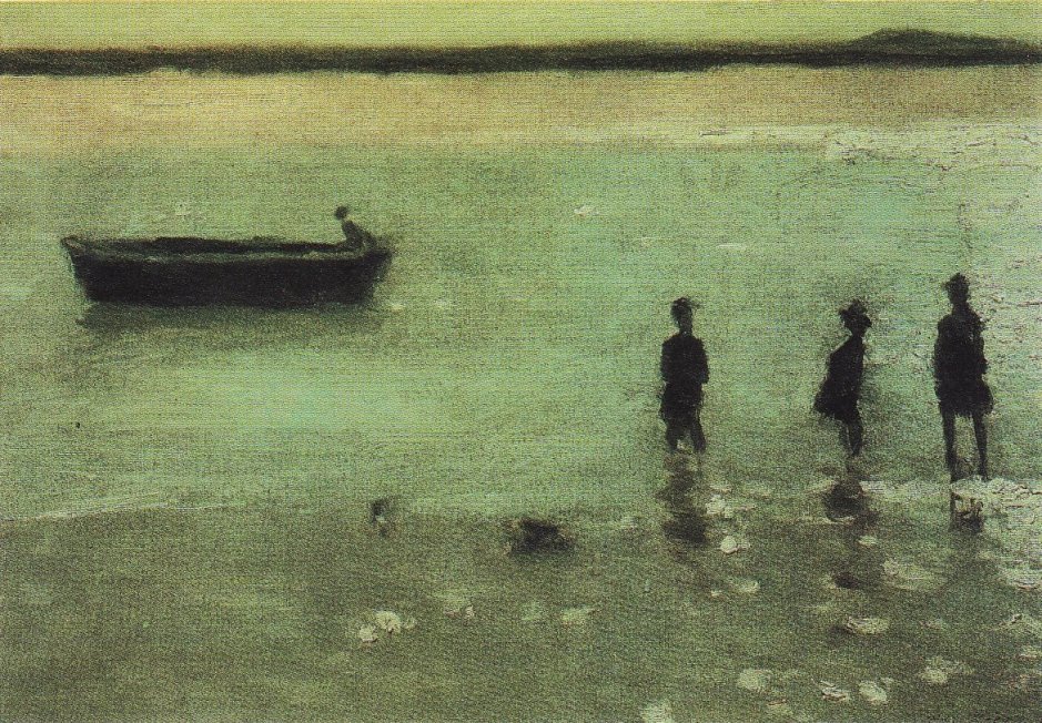 Philip Wilson Steer, Children Paddling, Étaples (1887), oil on canvas, 36.8 x 54.6 cm, Private collection. WikiArt.