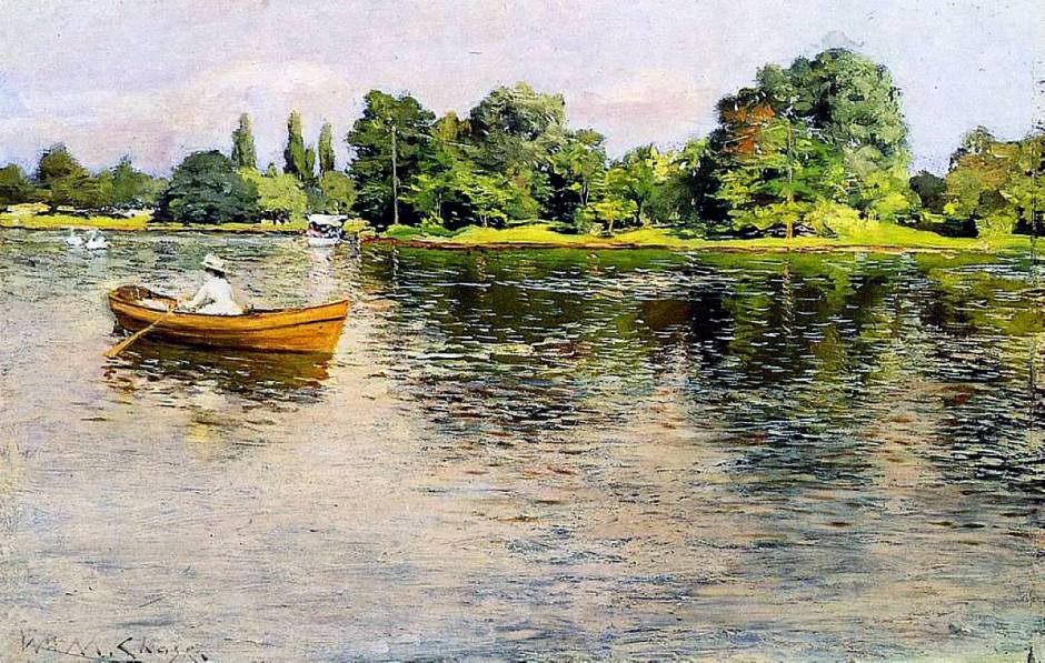William Merritt Chase, Summertime (Pulling for Shore) (c 1886), oil on panel, 26.67 x 40.64 cm, Private collection. WikiArt.
