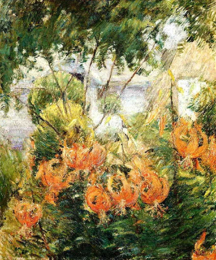John Henry Twachtman, Tiger Lilies (c 1896-9), oil on canvas, 76.2 x 63.5 cm, Private collection. WikiArt.