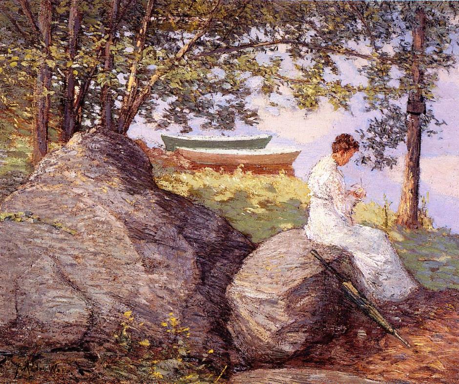 Julian Alden Weir, On the Shore (c 1909), oil on canvas, 63.5 x 76.2 cm, Private collection. WikiArt.