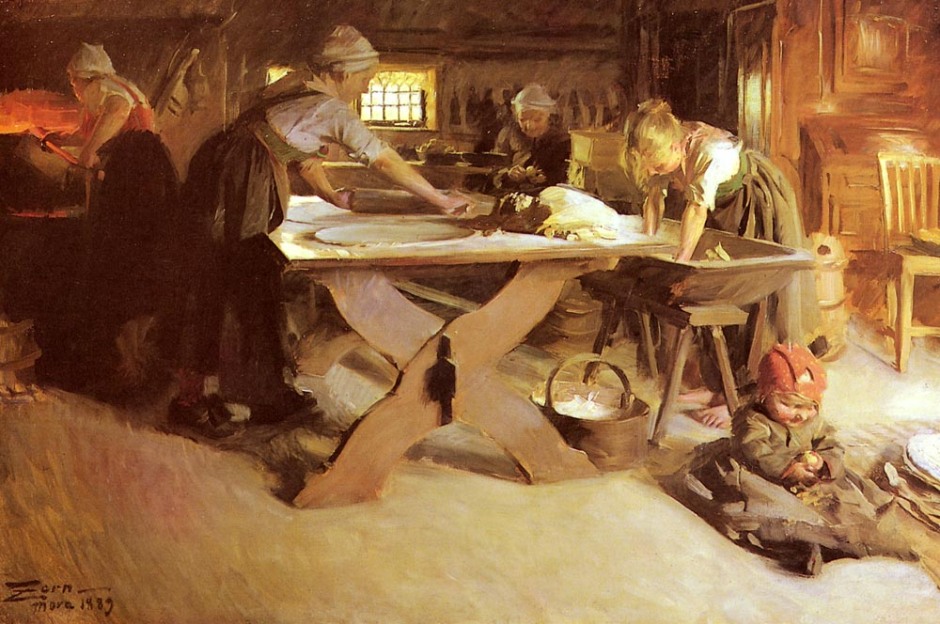 Anders Zorn, Baking Bread (1889), oil on canvas, dimensions not known, Private collection. WikiArt.