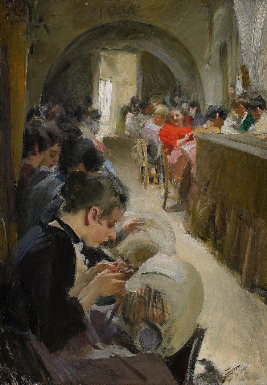 Anders Zorn, The Lace Makers (1894), oil on canvas, 92 x 65 cm, Private collection. Wikimedia Commons.