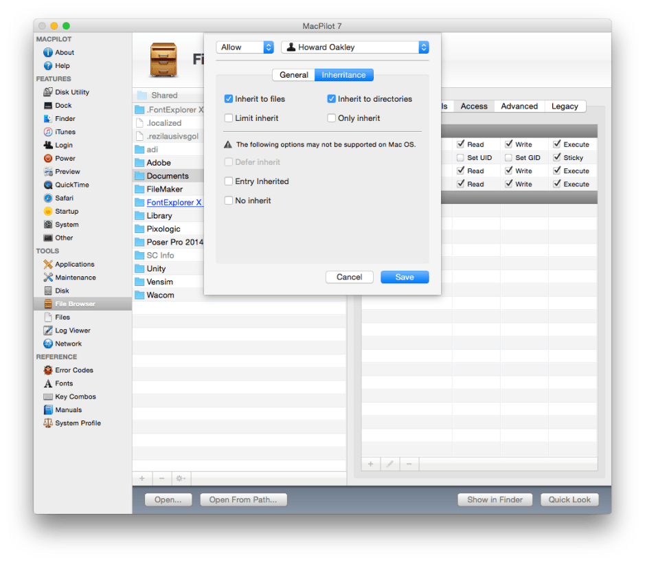 Editing ACLs in MacPilot is much easier than in Terminal