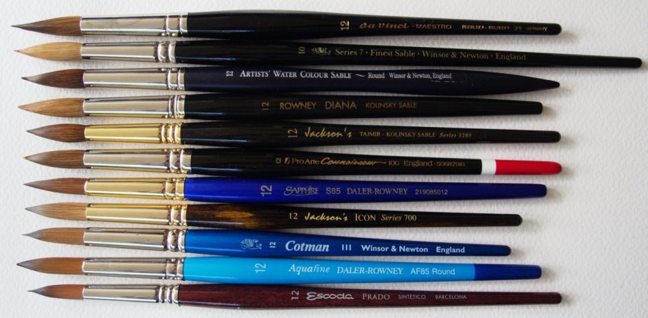 The eleven brushes under test.