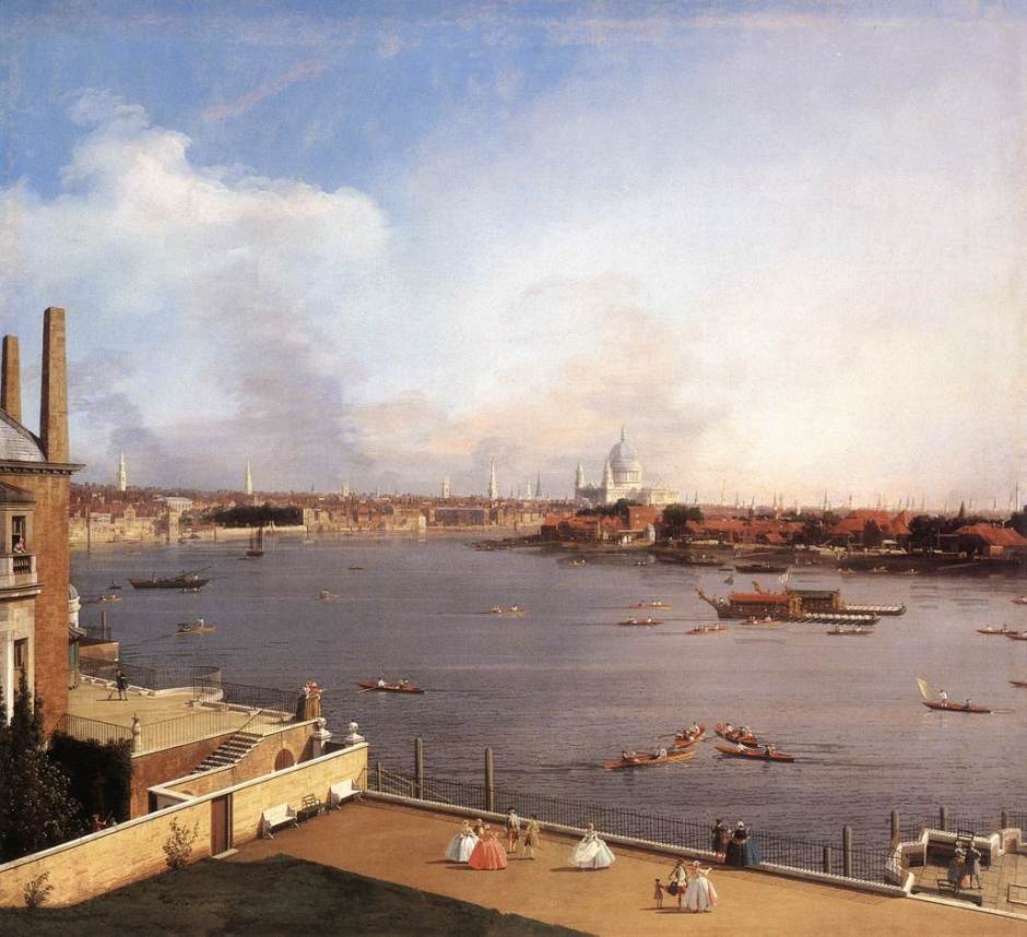 Canaletto (Giovanni Antonio Canal), The Thames and the City of London from Richmond House (1747), oil on canvas, 105 x 117.5 cm, Private collection. Wikimedia Commons.