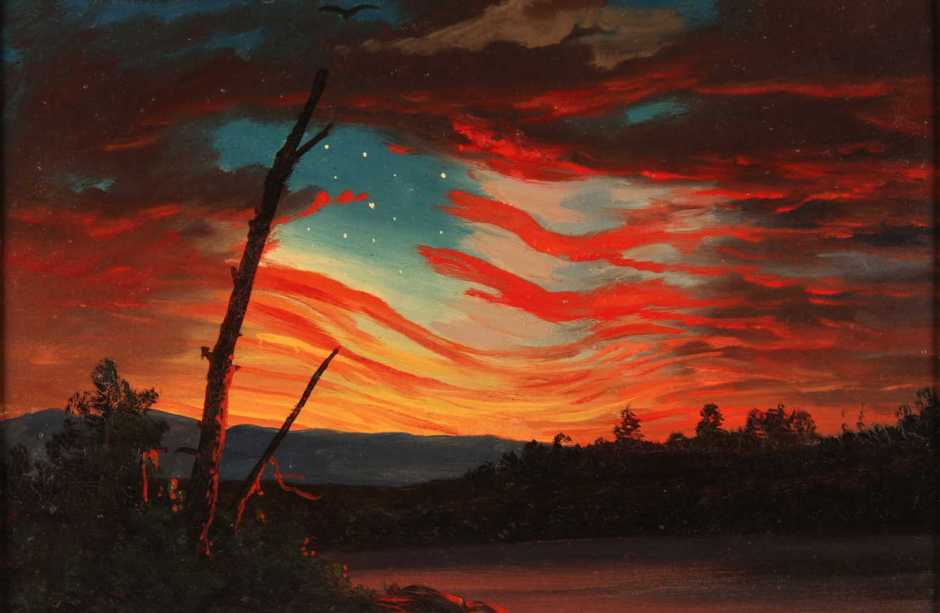 Frederic Edwin Church, Our Banner in the Sky (1861), oil on paper, 19.1 x 28.6 cm, Smithsonian Institute, Washington DC. Wikimedia Commons.