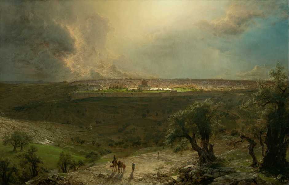 Frederic Edwin Church, Jerusalem from the Mount of Olives (1870), oil on canvas, 138 x 214.3 cm, Nelson-Atkins Museum of Art, Kansas City, MO. Wikimedia Commons.