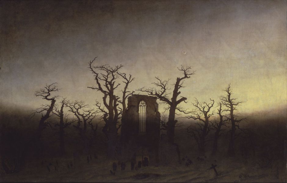 Caspar David Friedrich, The Abbey in the Oak Wood (1808–10), oil on canvas, 110.4 × 171 cm, Alte Nationalgalerie, Berlin. Wikimedia Commons.