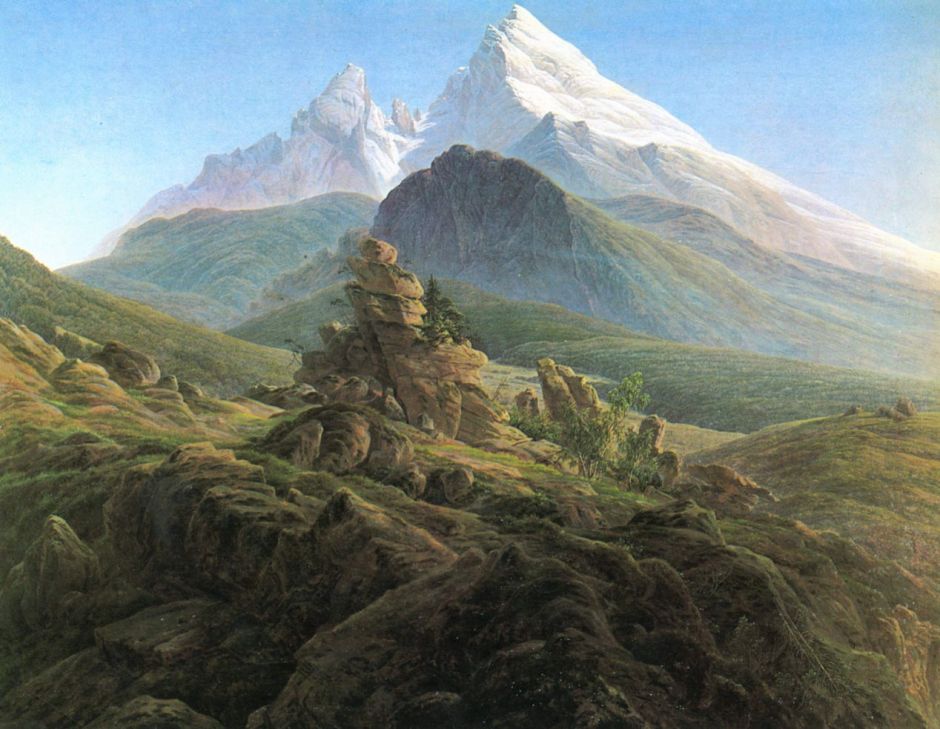 Caspar David Friedrich, The Watzmann (1824-5), oil on canvas, 133 x 170 cm, Alte Nationalgalerie, Berlin. Wikimedia Commons.