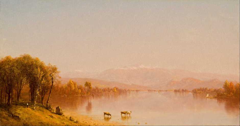 Sanford Robinson Gifford, Indian Summer in the White Mountains (1862), oil on canvas, 40.6 x 76.2 cm, Mint Museum of Art, Charlotte, NC. Wikimedia Commons.