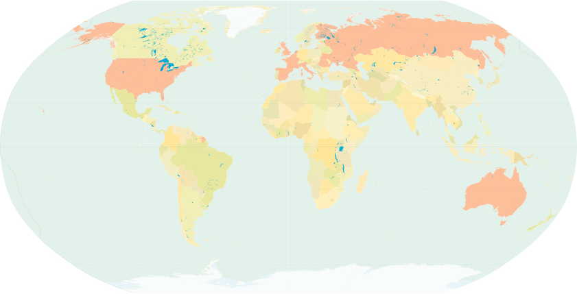 Known Impressionist artists worldwide during the 1880s; countries are coloured pink.