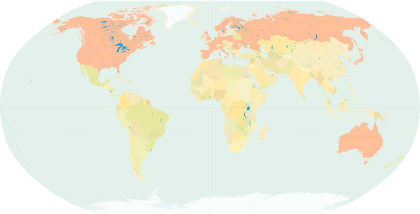 Known Impressionist artists worldwide during the 1890s; countries are coloured pink.
