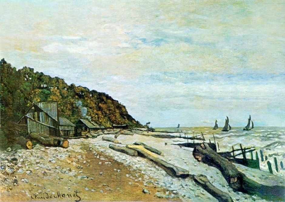 Claude Monet, Boatyard near Honfleur (1864), oil on canvas, 57.3 x 81.3 cm, Private collection. WikiArt.