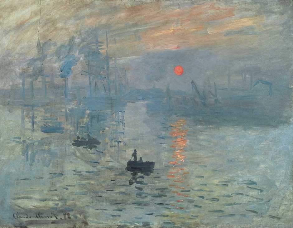 Claude Monet, Impression, Sunrise (1872), oil on canvas, 63 x 48 cm, Musée Marmottan Monet, Paris. WikiArt.