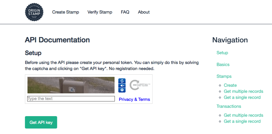 You need an authorisation token from the OriginStamp API page before you can use its RESTful API.
