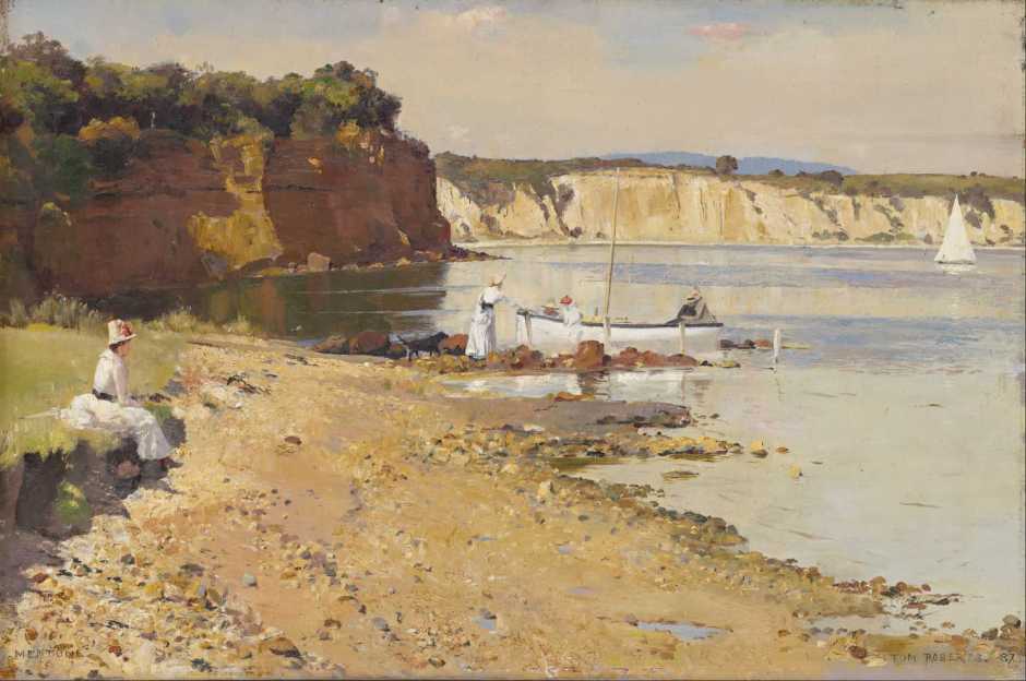 Tom Roberts, Slumbering Sea, Mentone (1887), oil on canvas, 51.3 x 76.5 cm, National Gallery of Victoria, Melbourne. Wikimedia Commons.