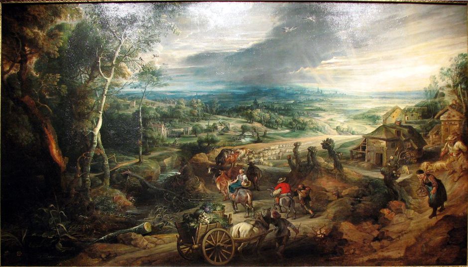 Peter Paul Rubens, Summer: Peasants going to Market (c 1618), oil on canvas, 143.4 x 222.9 cm, The Royal Collection, Buckingham Palace, London. Wikimedia Commons.