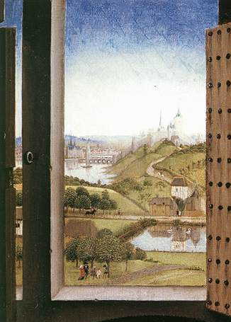 Rogier van der Weyden, Saint Ivo (Portrait of a Man Reading) (detail) (1450), oil on panel, 45 x 35 cm, The National Gallery, London. WikiArt.