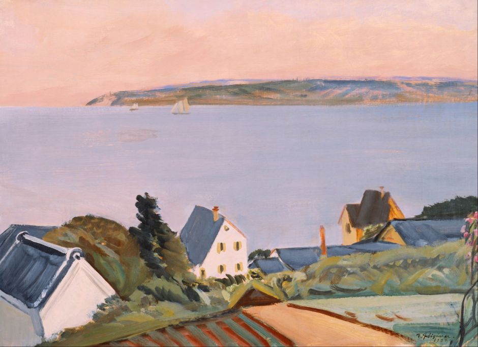 Fujishima Takeji (藤島 武二), Distant View of Awajishima (淡路島遠望) (Shōwa, 1929), oil on canvas, 53 x 72.9 cm, Bridgestone Museum of Art, Tokyo. Wikimedia Commons.