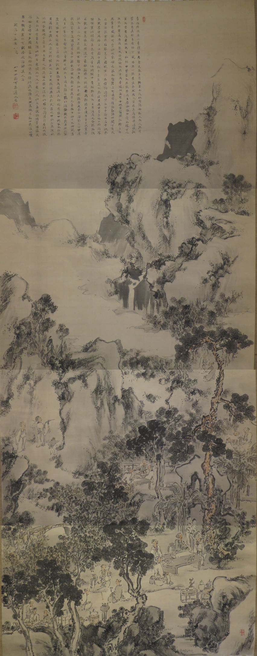 Hagura Katei, Elegant Gathering in the Western Garden (Meji, 1882), ink and light color on silk, dimensions not known, Honolulu Museum of Art. Wikimedia Commons.