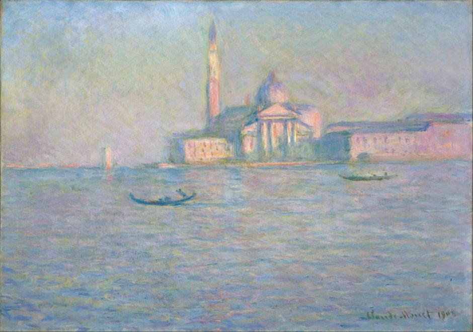 Claude Monet, The Church of San Giorgio Maggiore, Venice (1908), oil on canvas, 64.8 x 92.1 cm, Indianapolis Museum of Art, . Wikimedia Commons.