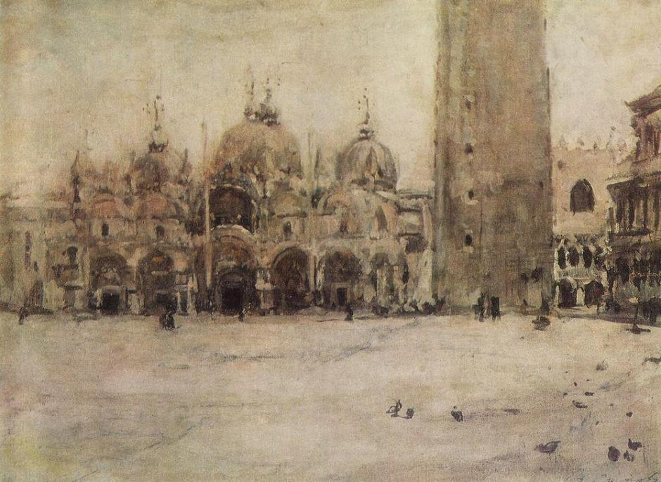 Valentin Serov (1865-1911), Saint Mark's Square in Venice (study) (1887), oil on canvas, 22 x 31 cm, Tretyakov Gallery, Moscow. WikiArt.