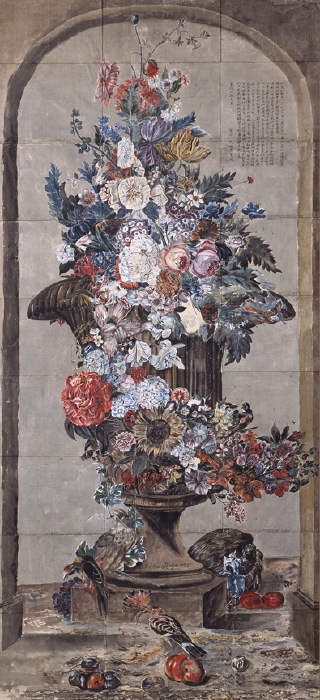 Ishikawa Tairo & Ishikawa Moko, Copy of W. Van Royen's 1725 painting of flowers and birds (Edo, 1796), media and dimensions not known, Akita Museum of Modern Art, Yokote, Akita. Wikimedia Commons.