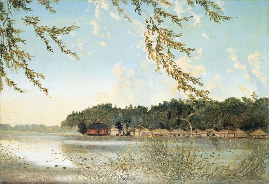 Takahashi Yuichi (高橋由一) (1828-1894), Shinobazu Pond (不忍池) (c 1880), other details not known, Aichi Prefectural Museum of Art, Nagoya, Aichi, Japan. Wikimeda Commons.