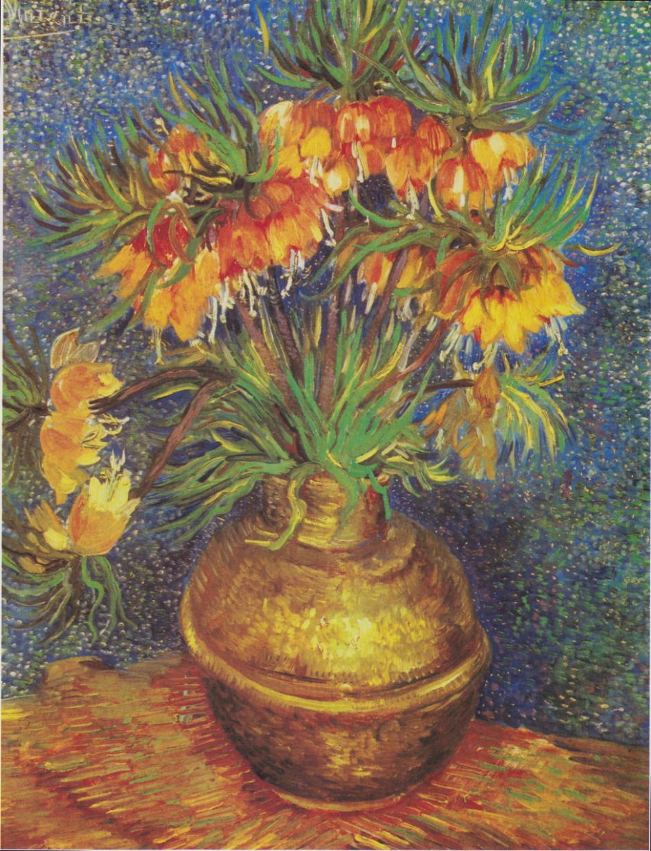 Vincent van Gogh, Imperial Crown Fritillaries in a Copper Vase (1887), oil on canvas, 73.3 x 60 cm, Musée d'Orsay, Paris. Wikimedia Commons.
