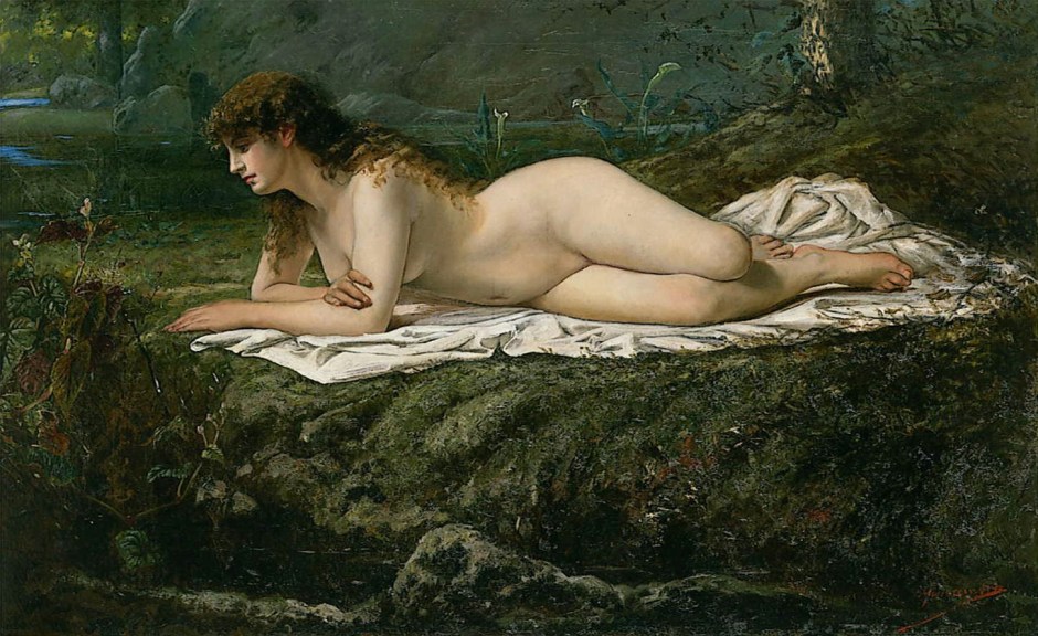 Yamamoto Hōsui (山本芳翠)(1850-1906), Rafu (裸婦) (1880), oil, other details not known. Wikimedia Commons.