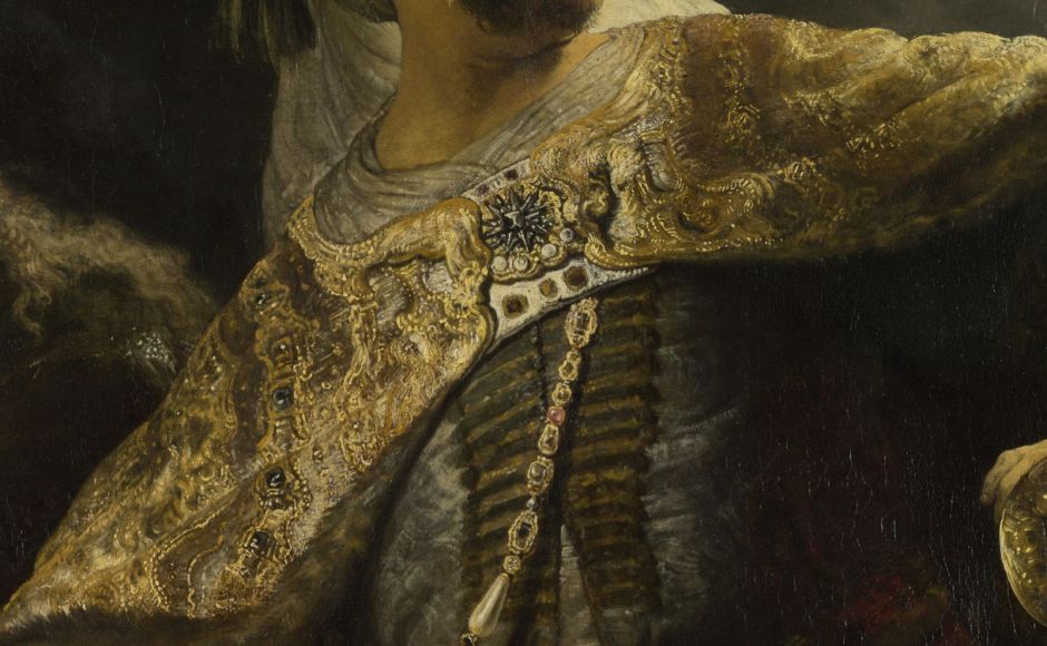 Rembrandt Harmenszoon van Rijn (1606-69), Belshazzar's Feast (detail) (c 1635-8), oil on canvas, 167.6 x 209.2 cm, The National Gallery, London. Courtesy of the National Gallery, via Wikimedia Commons.