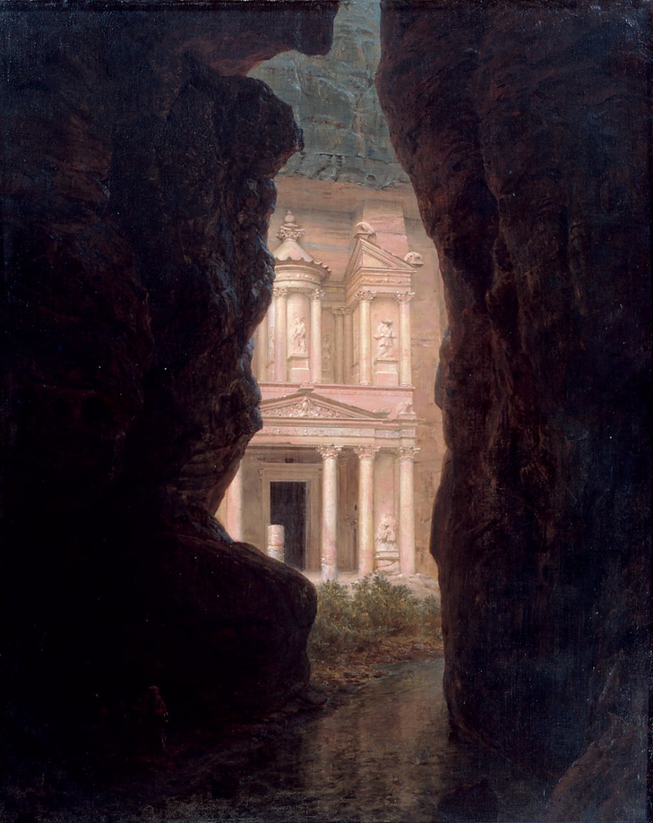 Frederic Edwin Church (1826-1900), El Khasné, Petra (1874), oil on canvas, 153.7 x 127.6 cm, Olana State Historic Site, Hudson, NY. Courtesy of Olana State Historic Site, New York State Office of Parks, Recreation, and Historic Preservation, via Wikimedia Commons.