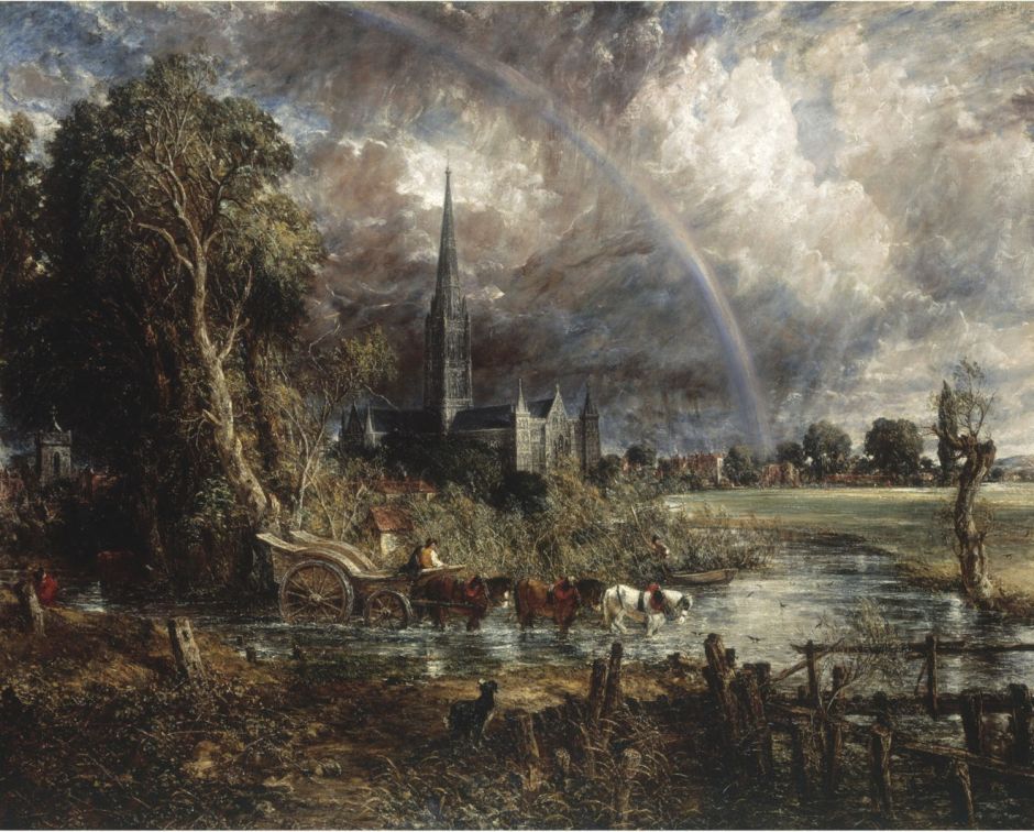 John Constable (1776–1837), Salisbury Cathedral from the Meadows (1831), oil on canvas, 151.8 × 189.9 cm, The Tate Gallery, London. Wikimedia Commons.