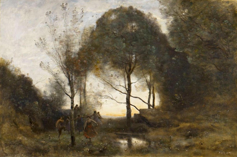 Jean-Baptiste-Camille Corot (1796–1875), Nymphs and Fauns (before 1870), oil on canvas, 54 x 90.2 cm, Birmingham Museum of Art, Birmingham, UK. Photo by Sean Pathasema, via Wikimedia Commons.