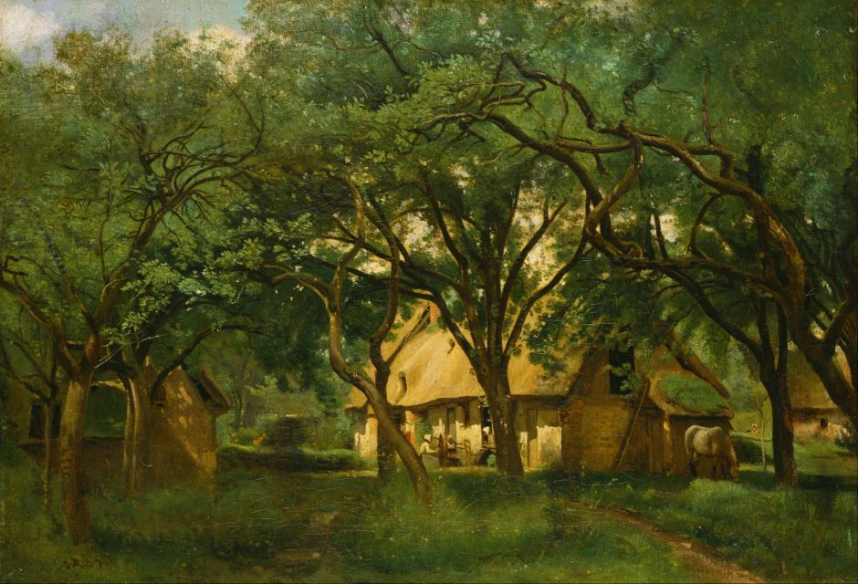 Jean-Baptiste-Camille Corot (1796–1875), The Toutain Farm, Honfleur (c 1845), oil on canvas, 44.4 × 63.8 cm, Bridgestone Museum of Art, Tokyo. Wikimedia Commons.