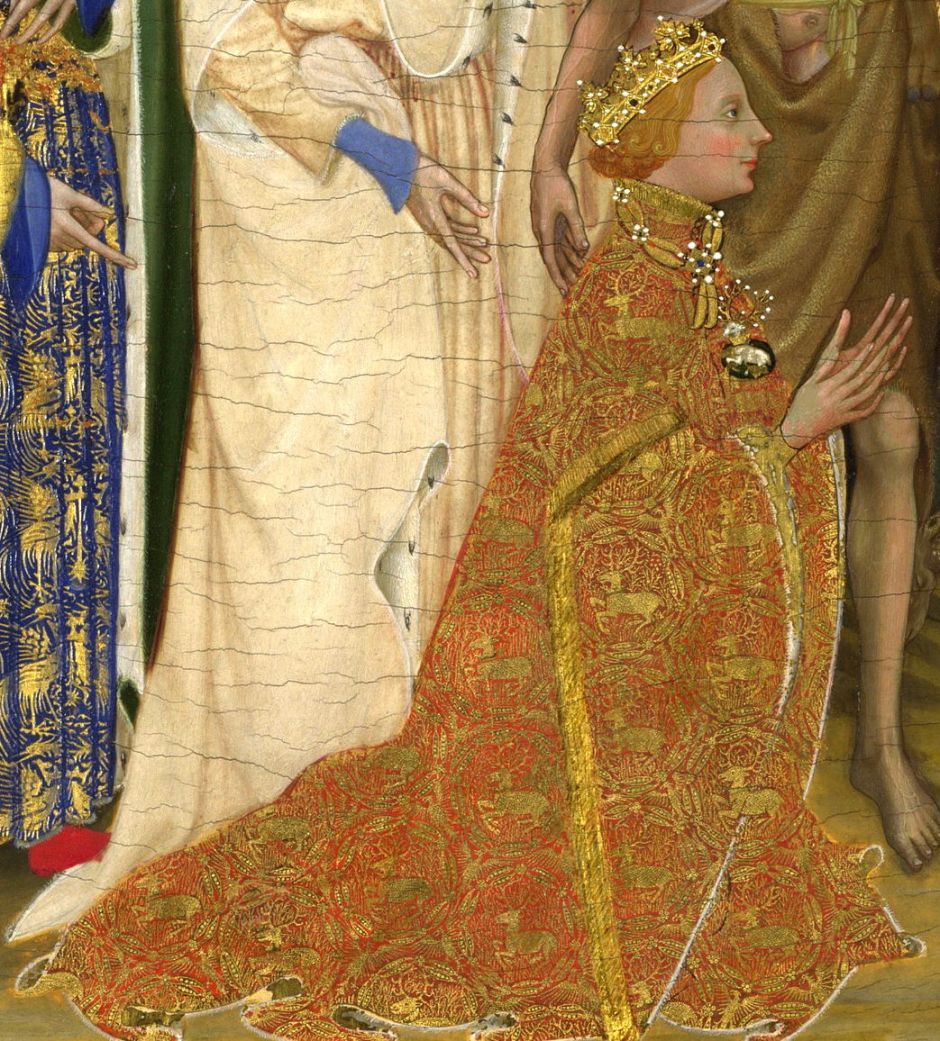 Anonymous, The Wilton Diptych (detail of inner left panel) (c 1395-9), egg tempera on panel, each panel 53 x 37 cm, The National Gallery, London. Wikimedia Commons.