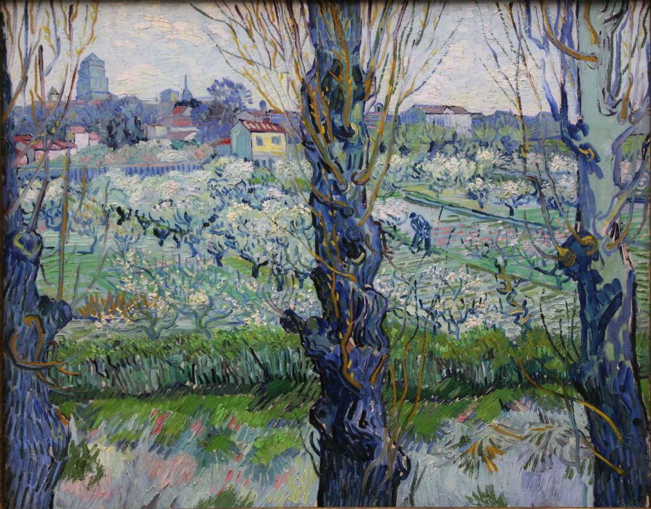 Vincent van Gogh (1853–1890), View of Arles, Flowering Orchards (1889), oil on canvas, 72 × 92 cm, Neue Pinakothek, Munich. Wikimedia Commons.