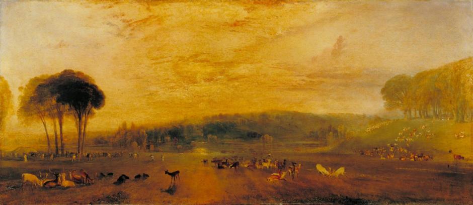 The Lake, Petworth: Sunset, Fighting Bucks c.1829 by Joseph Mallord William Turner 1775-1851