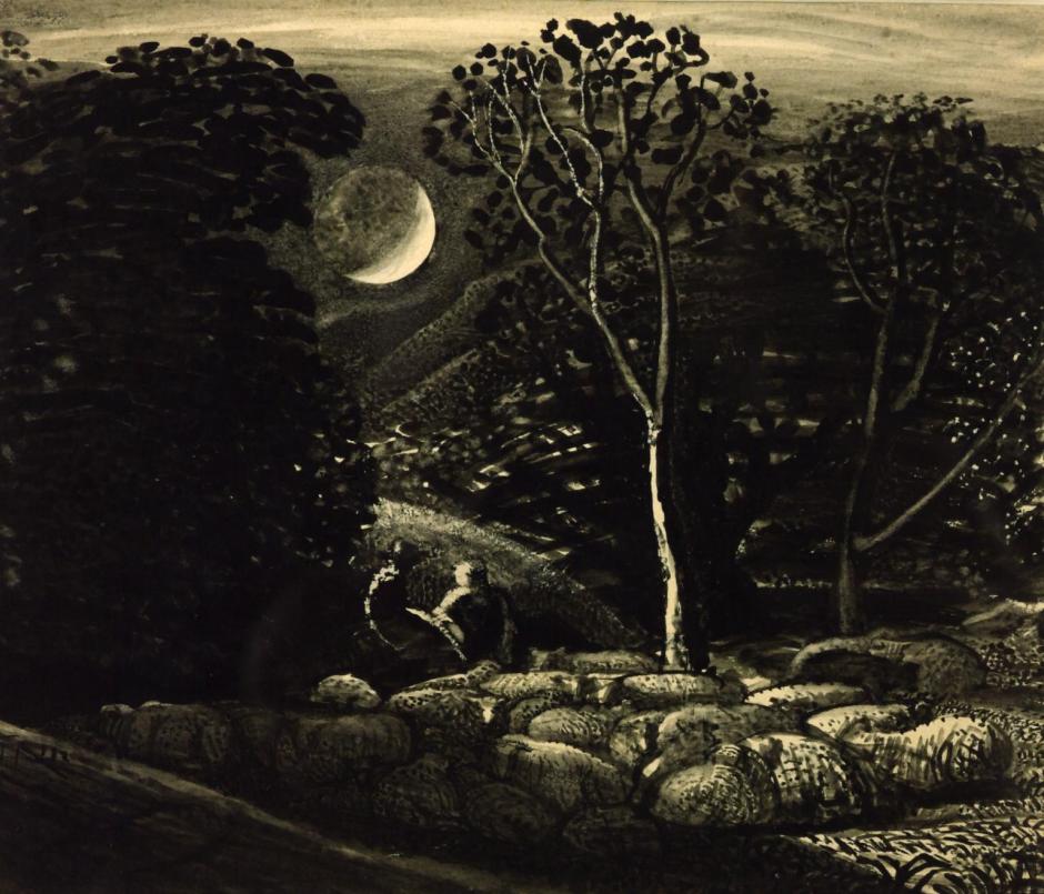 Moonlight, a Landscape with Sheep c.1831-3 by Samuel Palmer 1805-1881