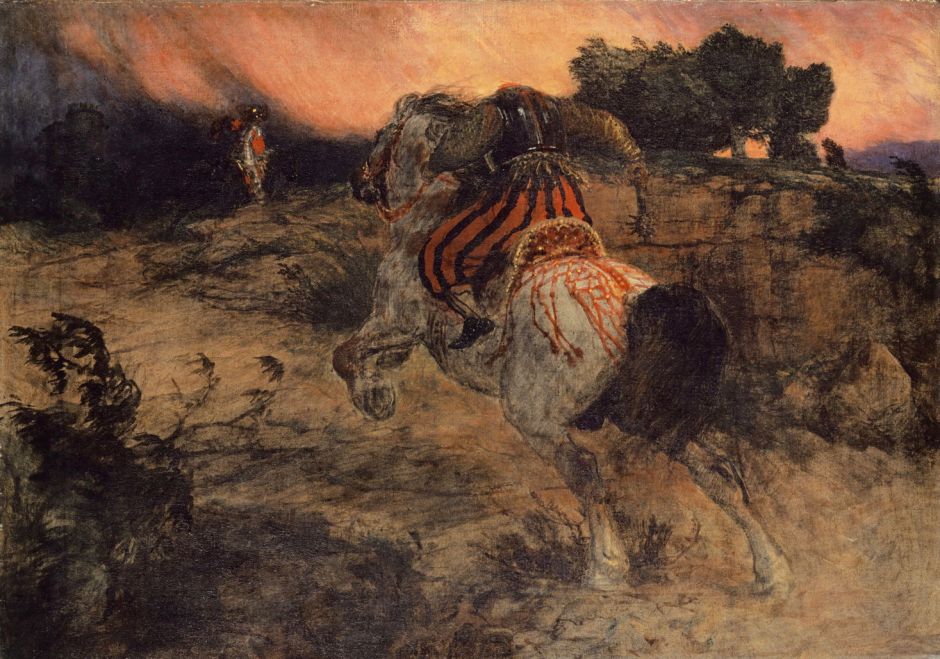 Arnold Böcklin; Astolf reitet mit dem Haupte Orills davon; um 1873