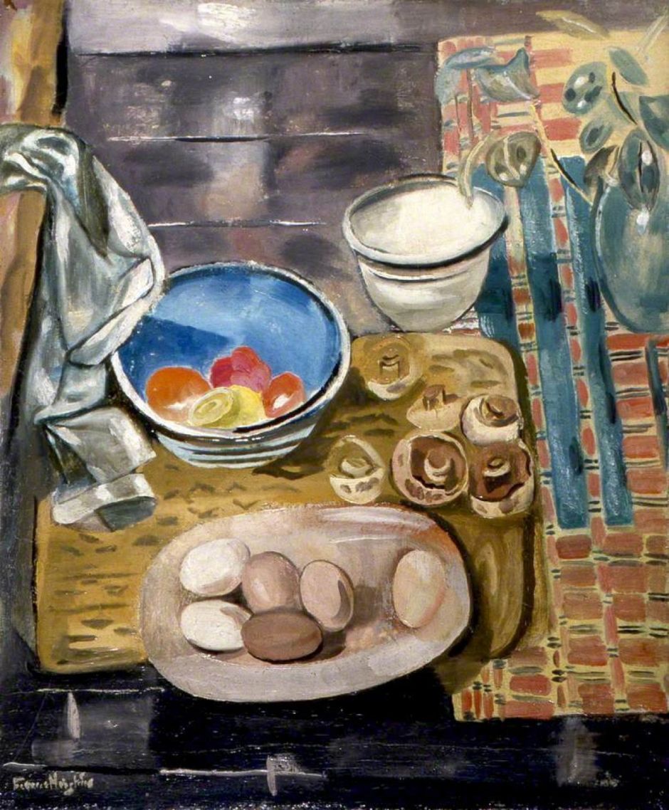 Hodgkins, Frances, 1869-1947; Still Life: Eggs, Tomatoes and Mushrooms