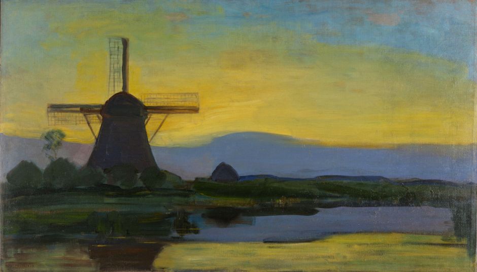 Oostzijde windmill at night, by Piet Mondriaan